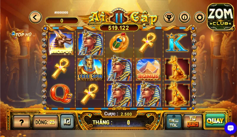 Chi tiết cách chơi slot nữ hoàng Ai Cập tại Zomclub